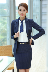 藍色條紋兩扣女西裝