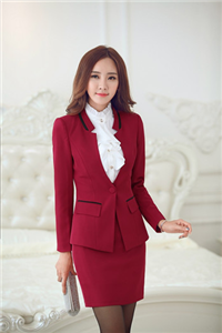無領開胸紅色一扣女西裝